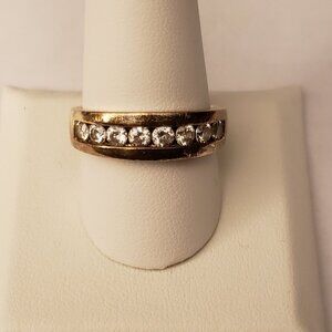 Men's 925 Sterling Silver Ring Gold-Plated Round Clear Cubic Zirconia Ring 10.25